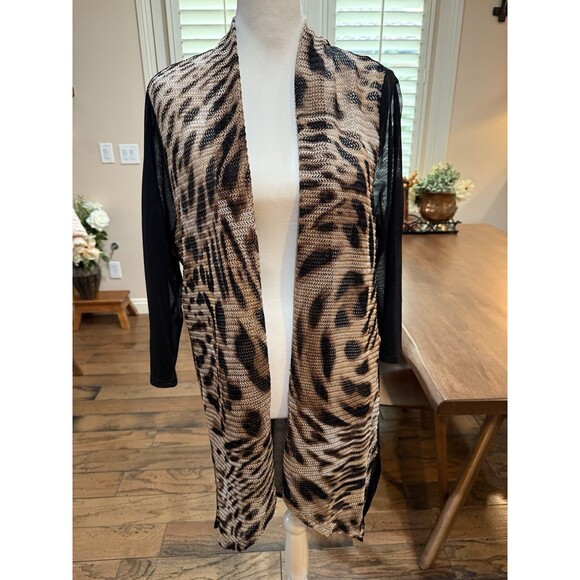 Chico’s Travelers Collection Animal Print Duster Cardigan Size 3 Open Front - Picture 1 of 9